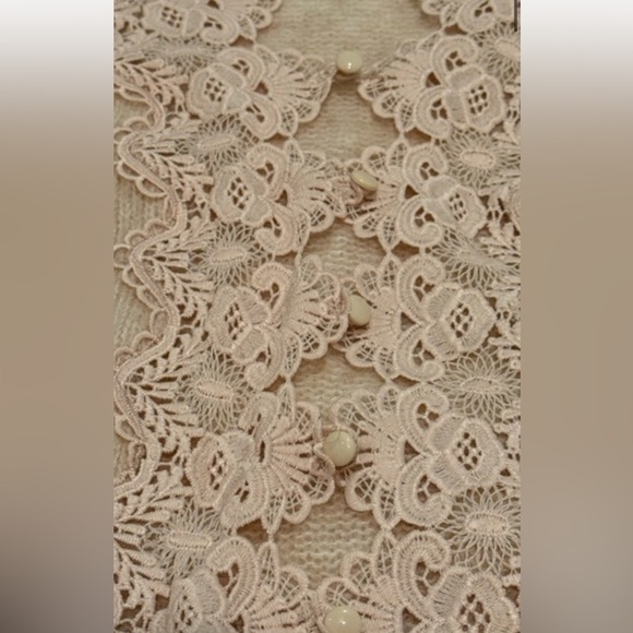 NWT House Of Harlow Elegant Beige Lace Trim Sweater Cardigan - Picture 11 of 11